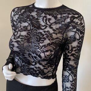 Dolls Kill Brand Current Mood Black Sheer Lace Long Sleeve Layering Top